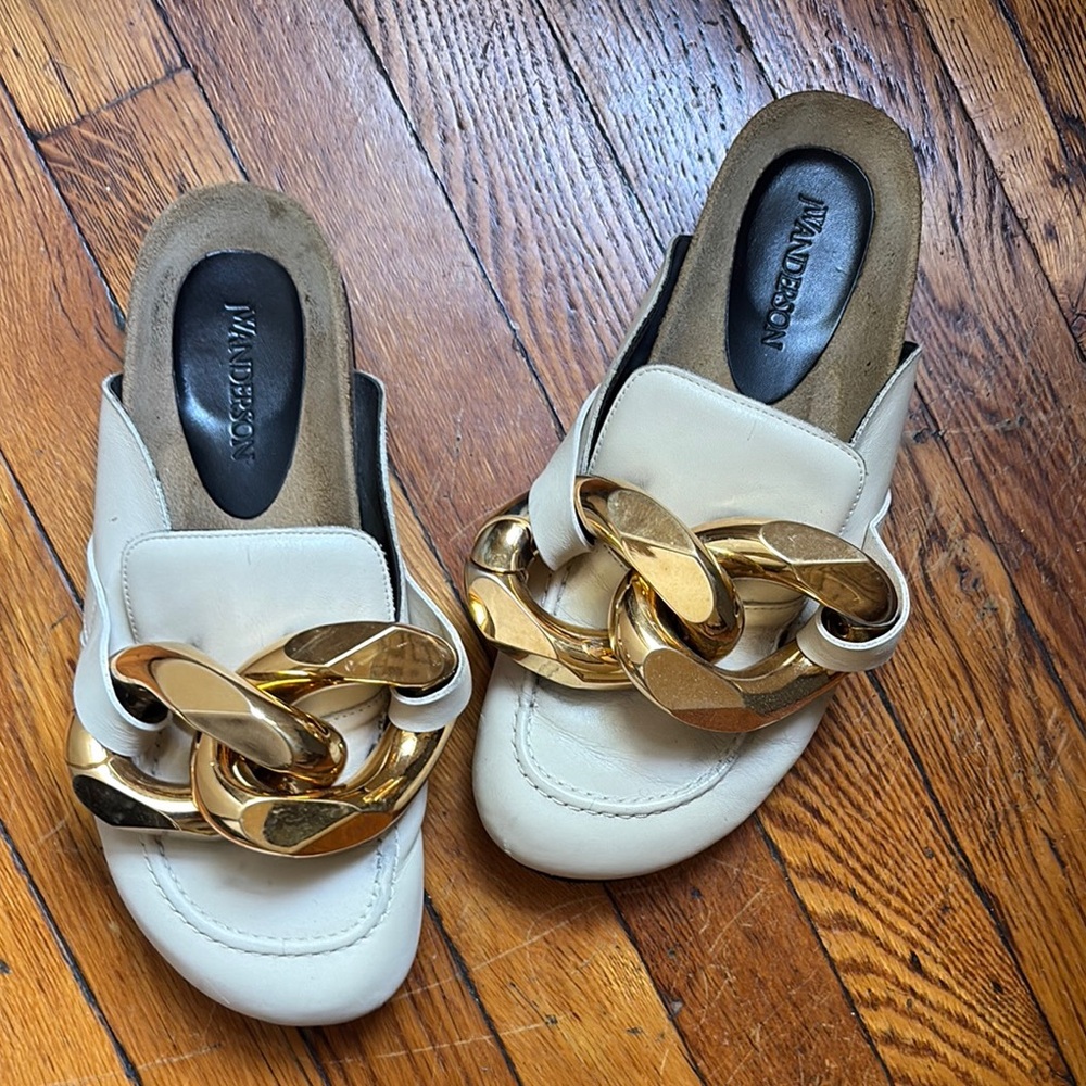 JW Anderson Cream and Gold Chain Mules